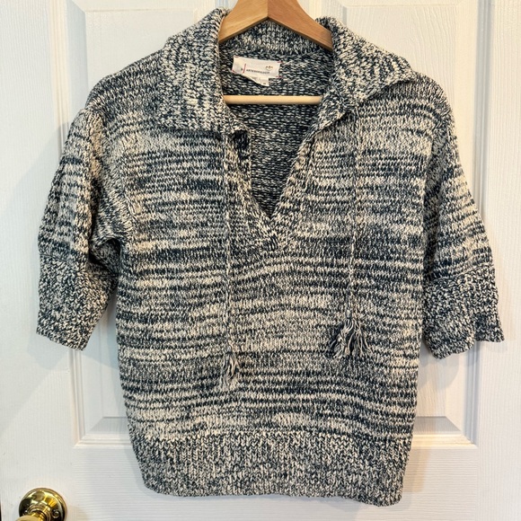 Anthropologie Carlotta Collared Marled Knit Sweater Blue Cream Pullover XS - Picture 4 of 10